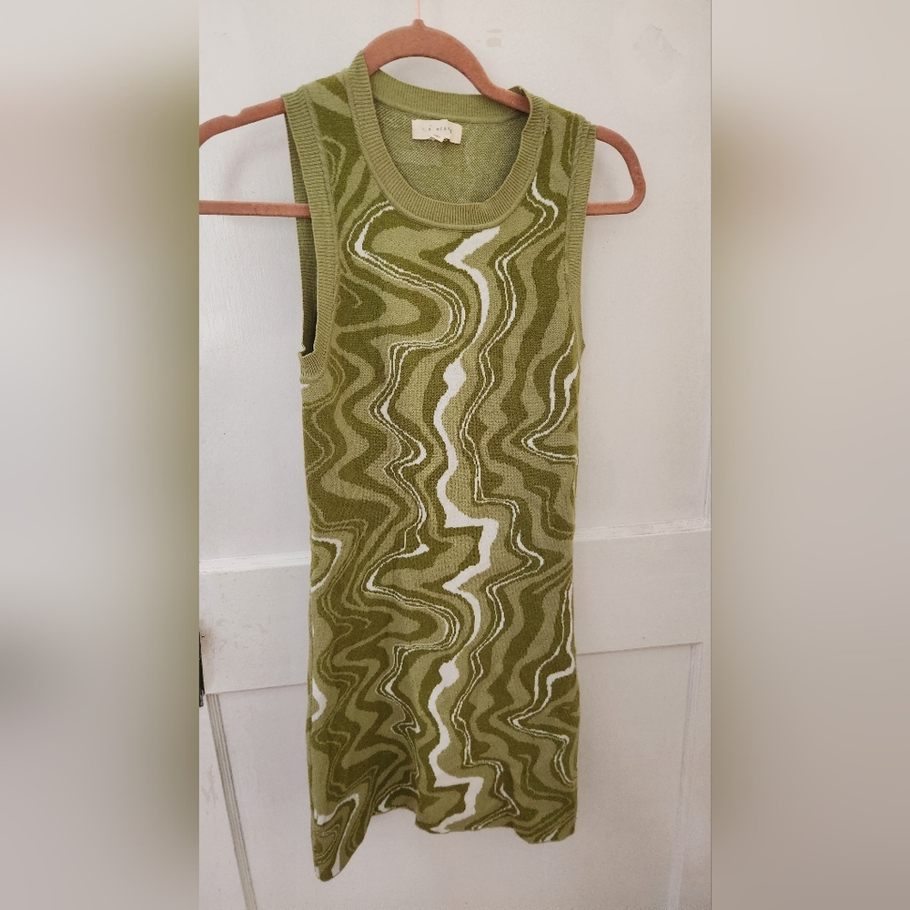 LA Hearts Size XS Green and White Sleeveless Knit Dress